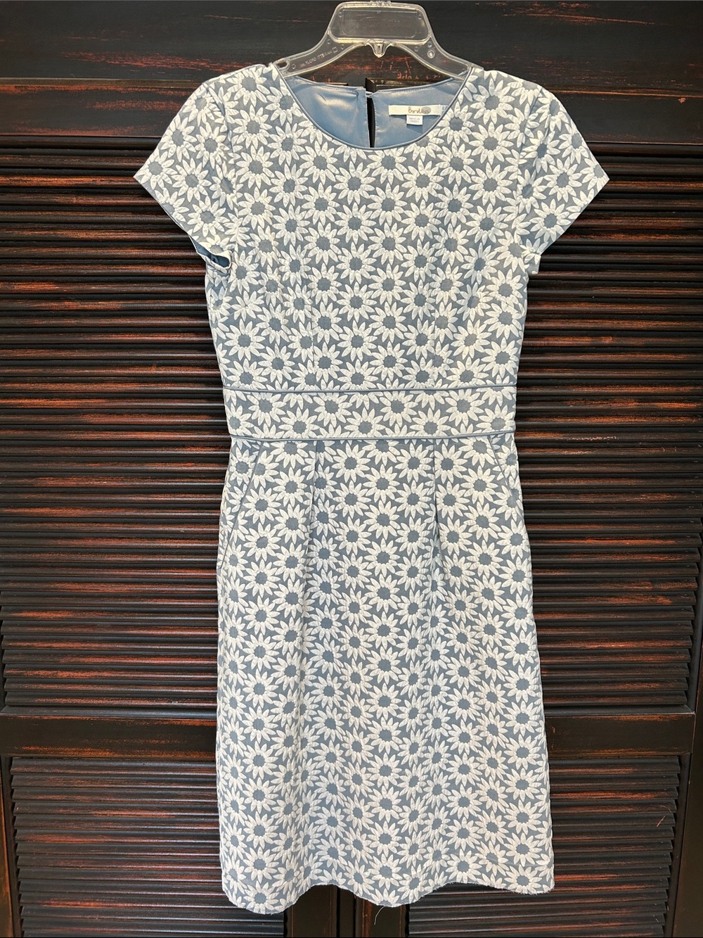 Boden Light Blue and White Floral Knee-Length Dress
